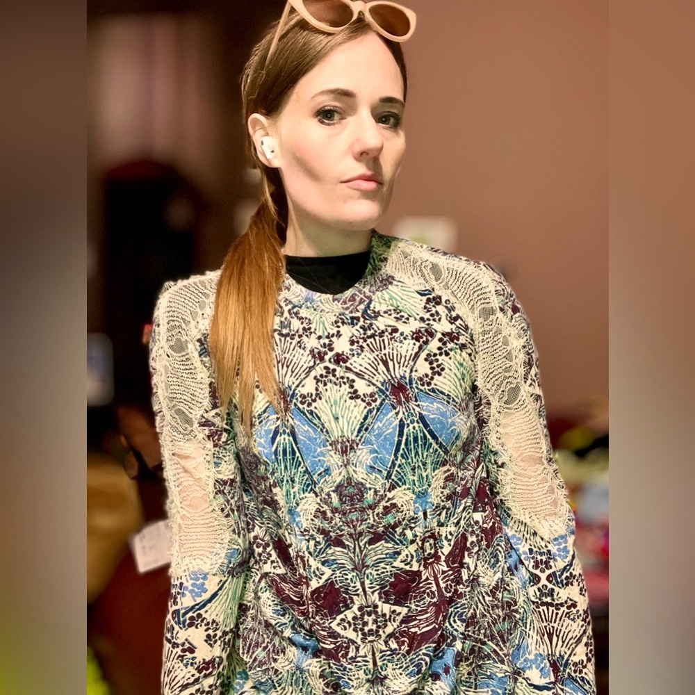 Free People Blue and White Embellished Tunic